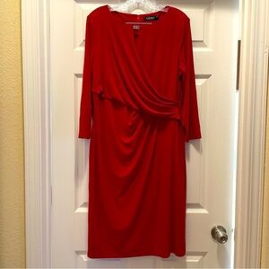 NWT Lauren Ralph Lauren Formal Red Faux Wrap Style Dress Conservative Size 16